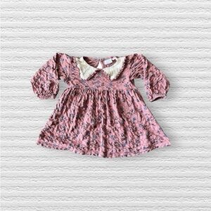Zara Baby Girls Dusty Rose Collar Floral Long Sleeve Dress Size 12-18 Months